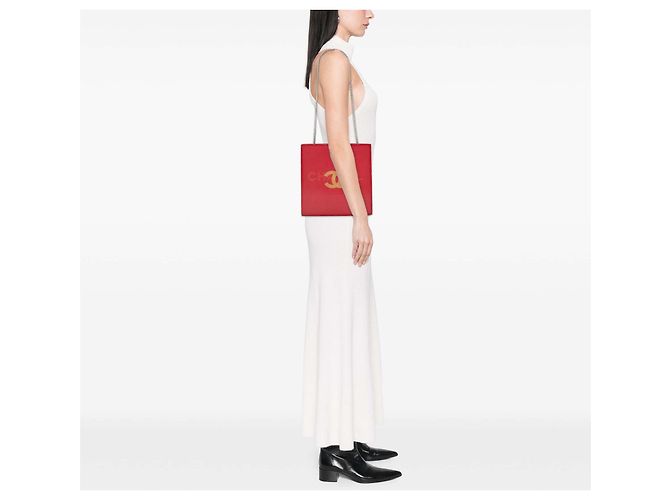 Borsa a spalla olografica CC in vinile rosso Chanel - vista 12