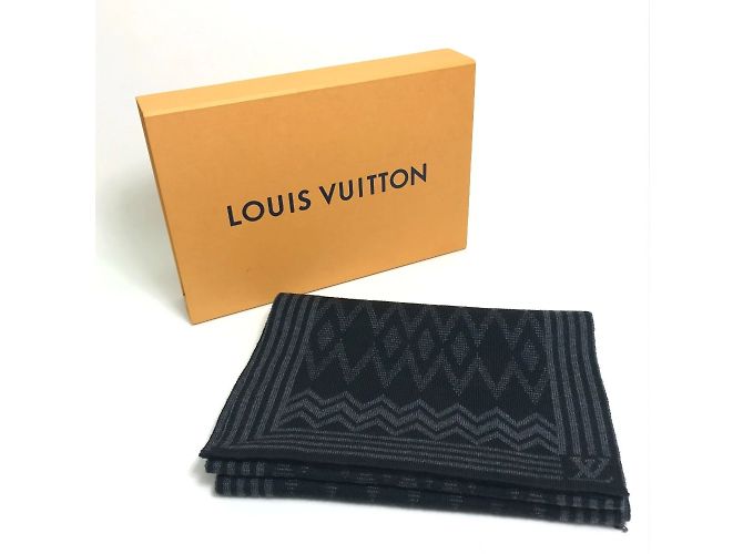 Stola in lana a righe Chevron Louis Vuitton Marrone Nero - vista 12