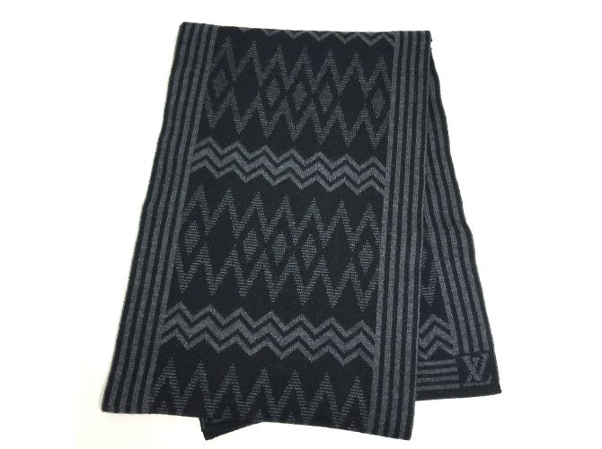 Stola in lana a righe Chevron Louis Vuitton Marrone Nero - vista 2