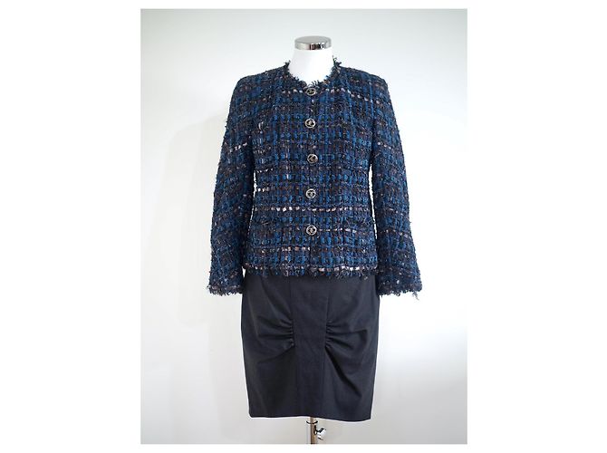 Blazer de tweed de seda azul de CHANEL. - vista 6