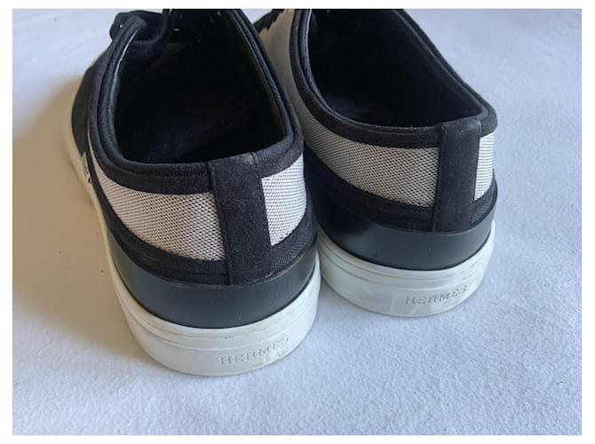Sneakers Hermès in cotone nero e beige - vista 10