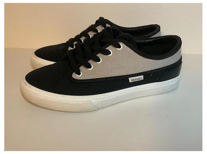 Sneakers Hermès in cotone nero e beige - vista 7