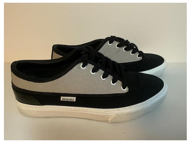 Sneakers Hermès in cotone nero e beige - vista 9