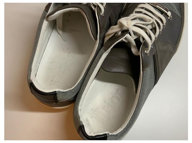 Christian Dior Dior uomo in pelle grigia e camoscio basso Grigio Nocciola Marrone chiaro - vista 4