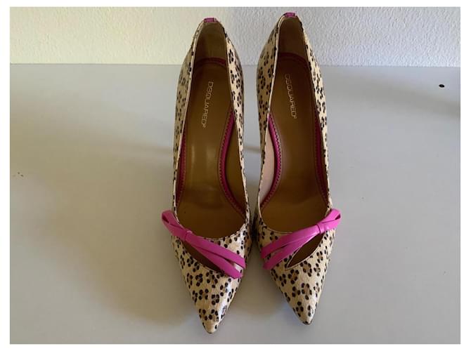 Décolleté Dsquared2 in pelle leopardata rosa Stampa leopardo - vista 3
