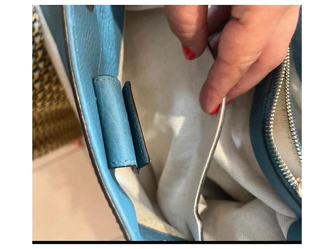 Borsa a spalla Gucci Bamboo grande in pelle blu - vista 6