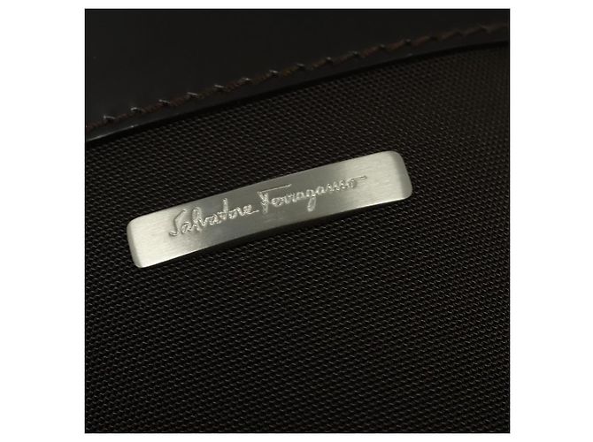 Borsa a Spalla Salvatore Ferragamo Nylon Marrone Argento Autentica BA4348 - vista 14