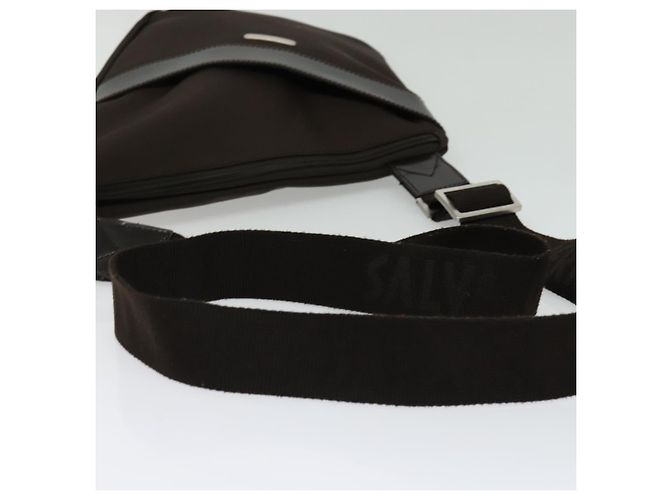 Borsa a Spalla Salvatore Ferragamo Nylon Marrone Argento Autentica BA4348 - vista 7