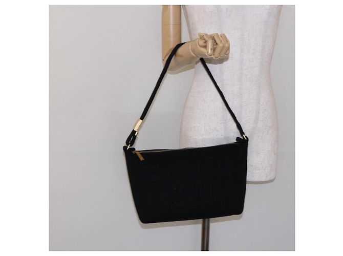 CHANEL Borsa a Spalla Choco Bar Cotone Nero Oro CC Auth bs28407 D'oro - vista 25