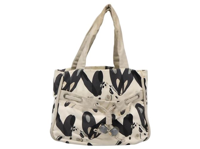 CHANEL Borsa Tote Canvas Bianca Argento CC Auth 134829 Bianco - vista 2