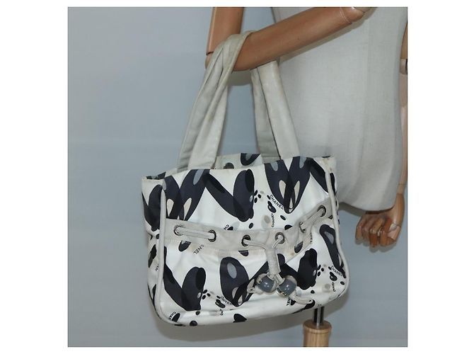 CHANEL Borsa Tote Canvas Bianca Argento CC Auth 134829 Bianco - vista 20