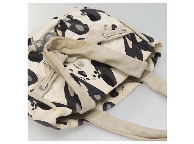 CHANEL Borsa Tote Canvas Bianca Argento CC Auth 134829 Bianco - vista 6