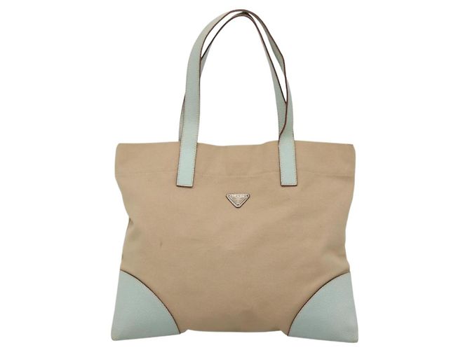 PRADA Tote Bag aus Canvas Beige Silber Authentisch 135383 - Ansicht 2