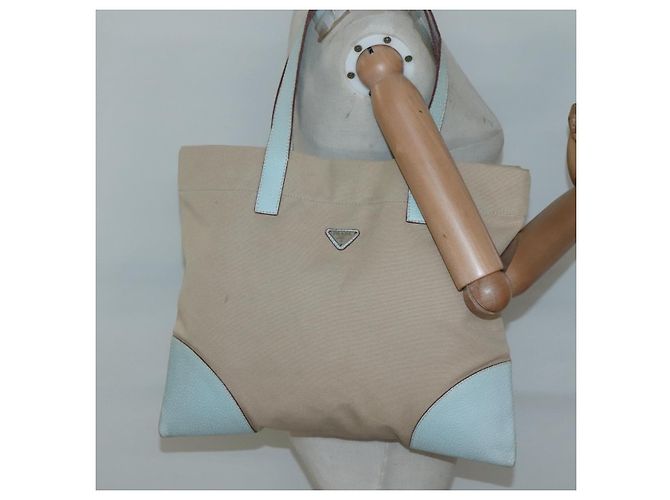 PRADA Tote Bag aus Canvas Beige Silber Authentisch 135383 - Ansicht 20