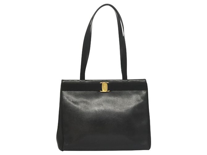 Borsa Tote Salvatore Ferragamo in pelle embossata nera e oro Auth BA4507 Nero D'oro - vista 2