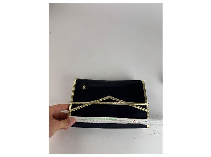Clutch in pelle e tela vintage Givenchy nero e oro - vista 11