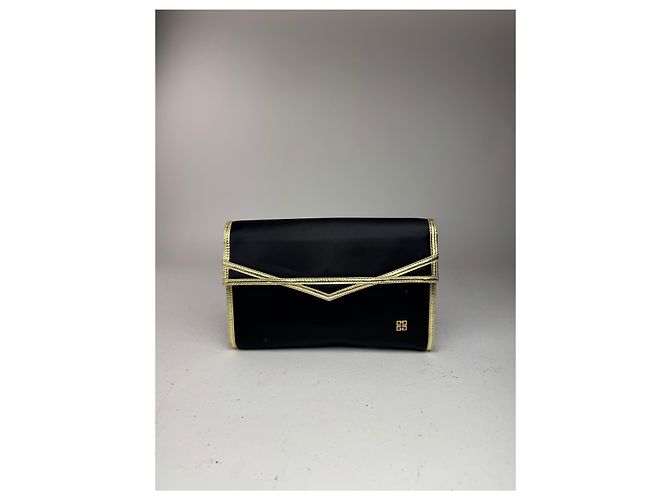 Clutch in pelle e tela vintage Givenchy nero e oro - vista 14