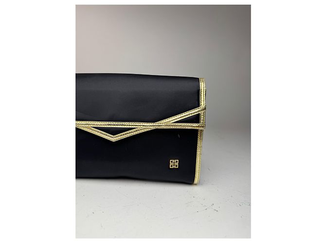Clutch in pelle e tela vintage Givenchy nero e oro - vista 5