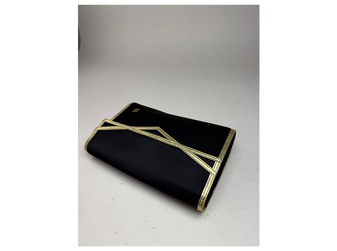 Clutch in pelle e tela vintage Givenchy nero e oro - vista 6