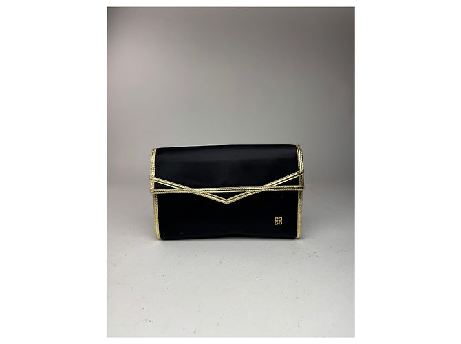 Clutch in pelle e tela vintage Givenchy nero e oro - vista 9