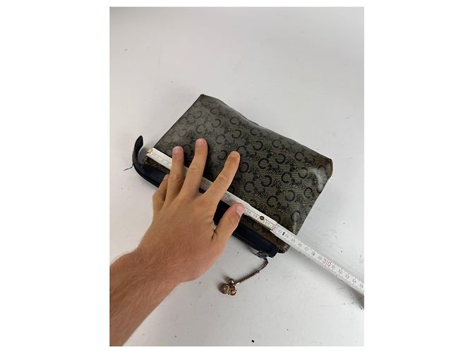 Céline Vintage Celine Macadam Monogram Leder Clutch grau navy Marineblau - Ansicht 11
