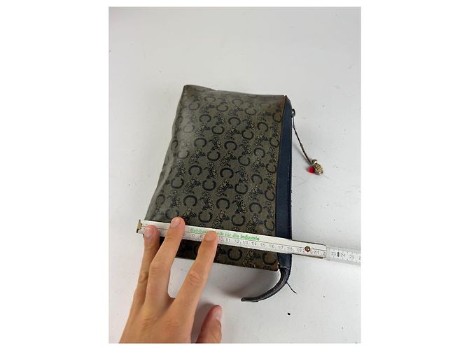 Céline Vintage Celine Macadam Monogram Leder Clutch grau navy Marineblau - Ansicht 12