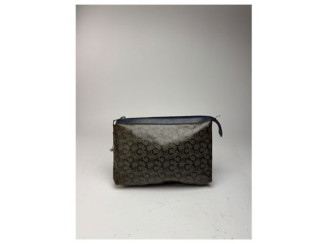 Céline Vintage Celine Macadam Monogram Leder Clutch grau navy Marineblau - Ansicht 14