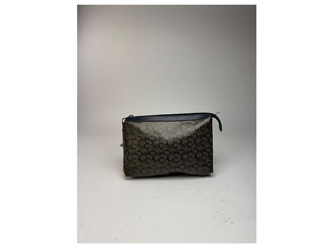 Céline Vintage Celine Macadam Monogram Leder Clutch grau navy Marineblau - Ansicht 15
