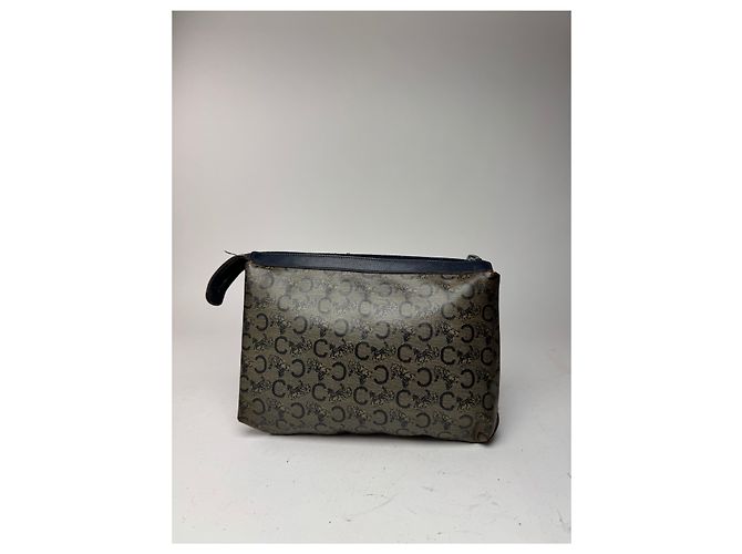 Céline Vintage Celine Macadam Monogram Leder Clutch grau navy Marineblau - Ansicht 2
