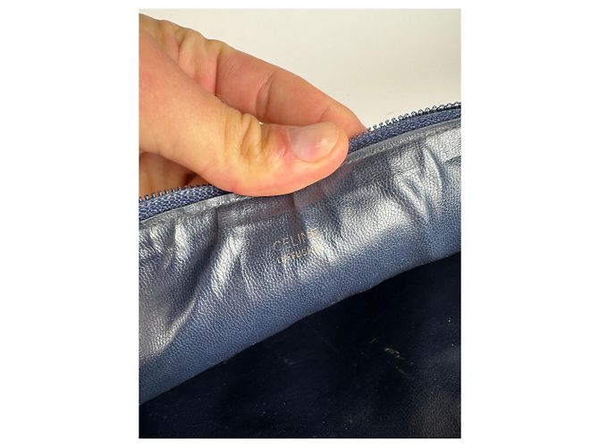 Céline Vintage Celine Macadam Monogram Leder Clutch grau navy Marineblau - Ansicht 3