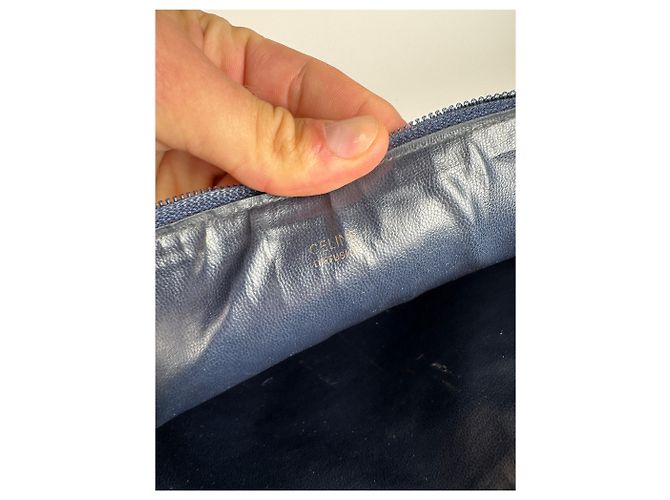 Céline Vintage Celine Macadam Monogram Leder Clutch grau navy Marineblau - Ansicht 4