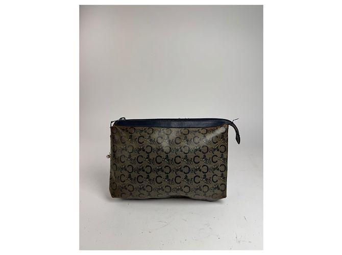 Céline Vintage Celine Macadam Monogram Leder Clutch grau navy Marineblau - Ansicht 5