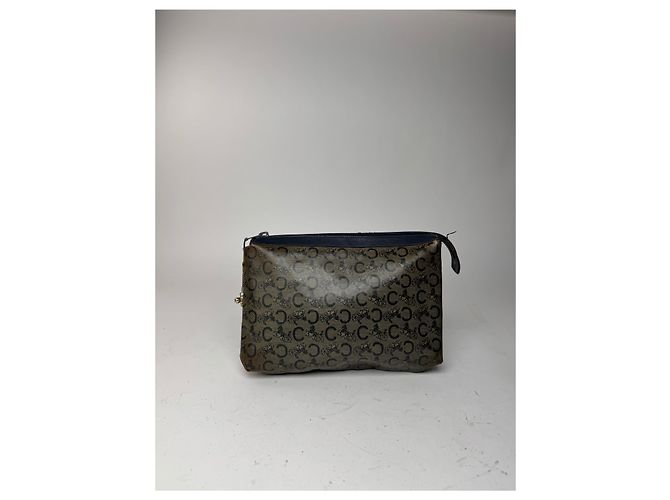 Céline Vintage Celine Macadam Monogram Leder Clutch grau navy Marineblau - Ansicht 6