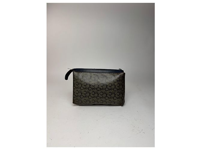 Céline Vintage Celine Macadam Monogram Leder Clutch grau navy Marineblau - Ansicht 9