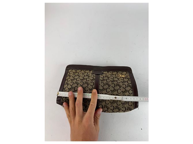 Céline Vintage Celine Macadam Monogramm Canvas Leder Clutch braun grau - Ansicht 10