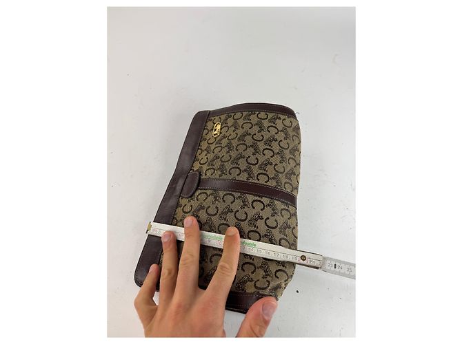 Céline Vintage Celine Macadam Monogramm Canvas Leder Clutch braun grau - Ansicht 11