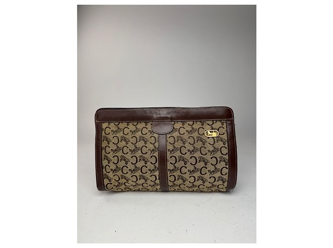 Céline Vintage Celine Macadam Monogramm Canvas Leder Clutch braun grau - Ansicht 12