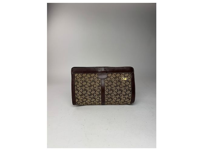 Céline Vintage Celine Macadam Monogramm Canvas Leder Clutch braun grau - Ansicht 14