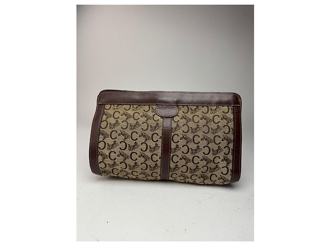 Céline Vintage Celine Macadam Monogramm Canvas Leder Clutch braun grau - Ansicht 15