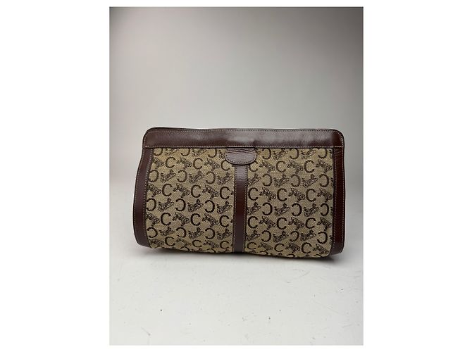 Céline Vintage Celine Macadam Monogramm Canvas Leder Clutch braun grau - Ansicht 2