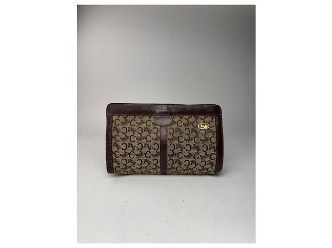 Céline Vintage Celine Macadam Monogramm Canvas Leder Clutch braun grau - Ansicht 5