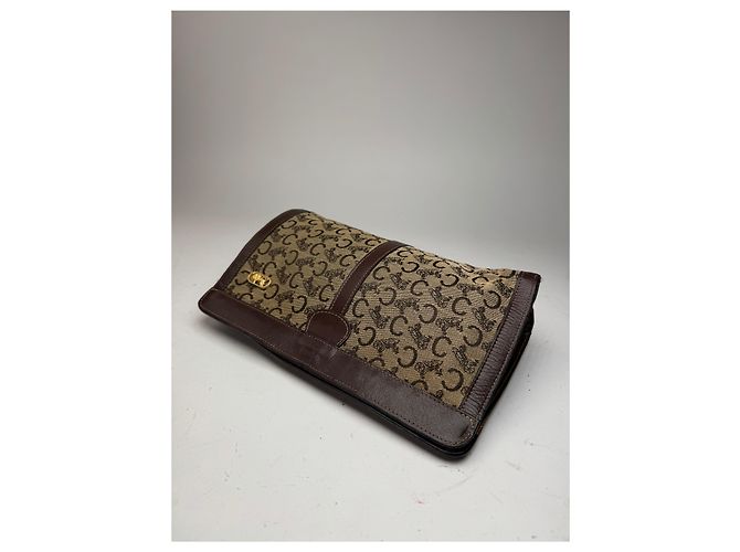 Céline Vintage Celine Macadam Monogramm Canvas Leder Clutch braun grau - Ansicht 7