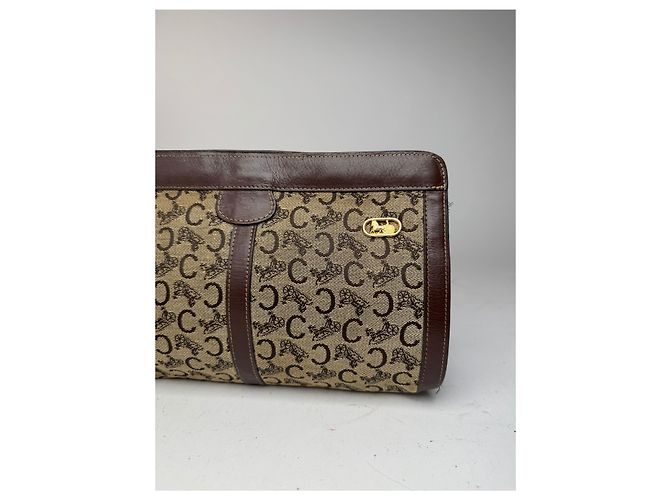 Céline Vintage Celine Macadam Monogramm Canvas Leder Clutch braun grau - Ansicht 8