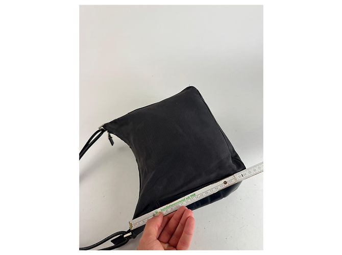 Vintage Gucci Leder Baumwolltasche schwarz - Ansicht 10