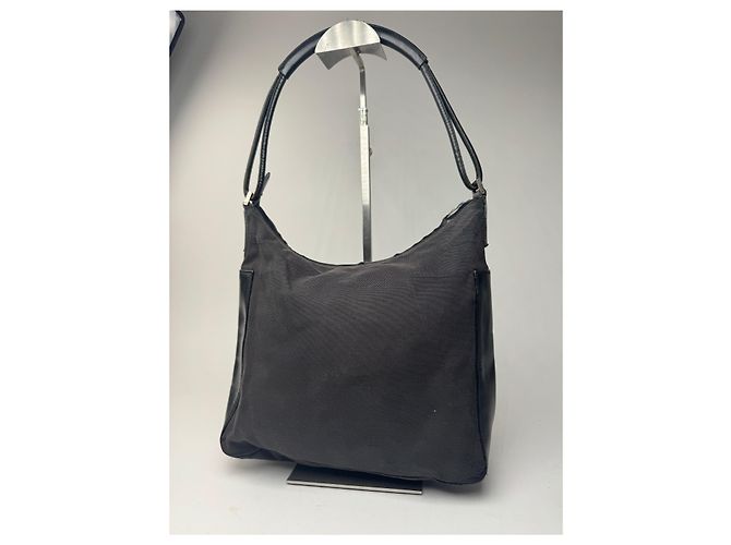 Vintage Gucci Leder Baumwolltasche schwarz - Ansicht 11