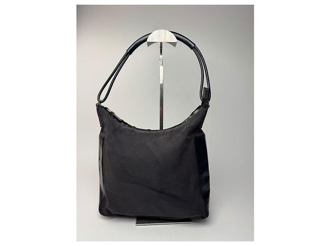 Vintage Gucci Leder Baumwolltasche schwarz - Ansicht 14