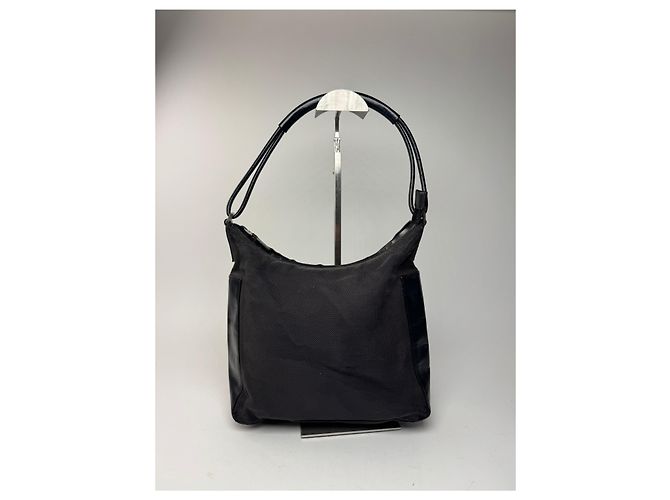 Vintage Gucci Leder Baumwolltasche schwarz - Ansicht 2