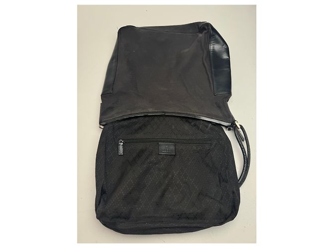 Vintage Gucci Leder Baumwolltasche schwarz - Ansicht 3
