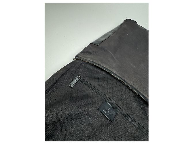 Vintage Gucci Leder Baumwolltasche schwarz - Ansicht 4
