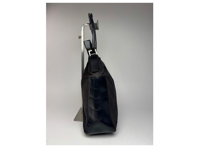 Vintage Gucci Leder Baumwolltasche schwarz - Ansicht 6